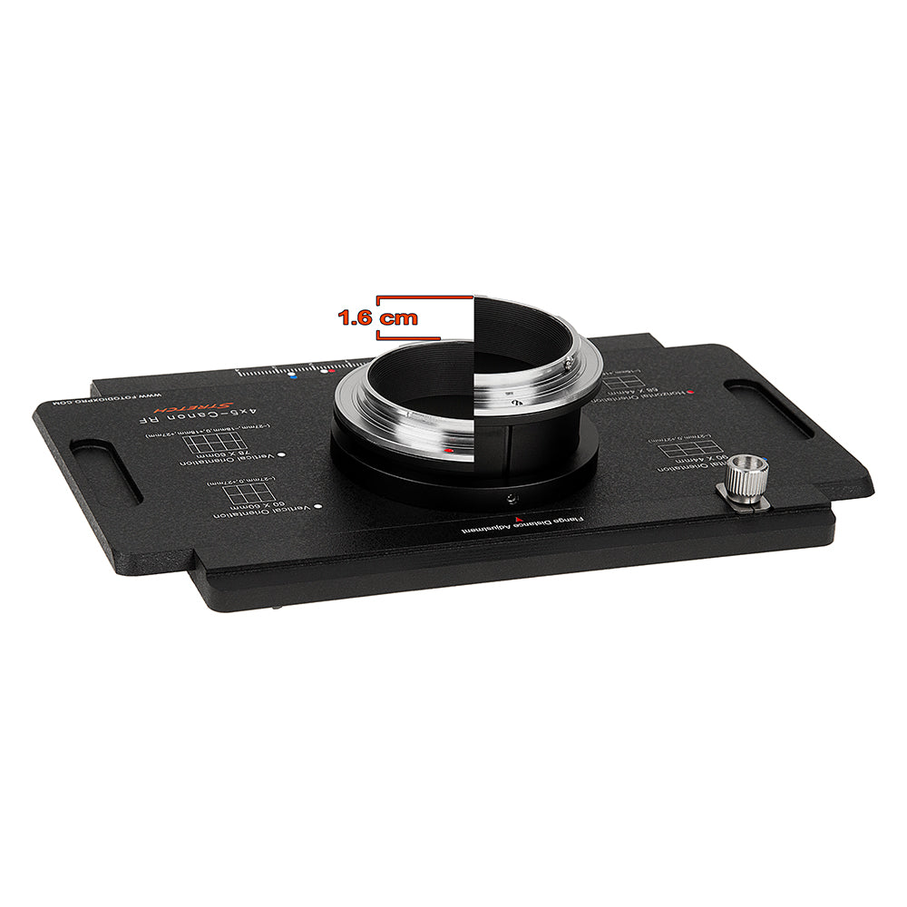 Fotodiox Pro Lens Mount Adapter, Canon RF Mount Mirrorless Camera Body to Large Format 4x5 View Cameras with a Graflok Rear Standard - Shift / Stitch Adapter