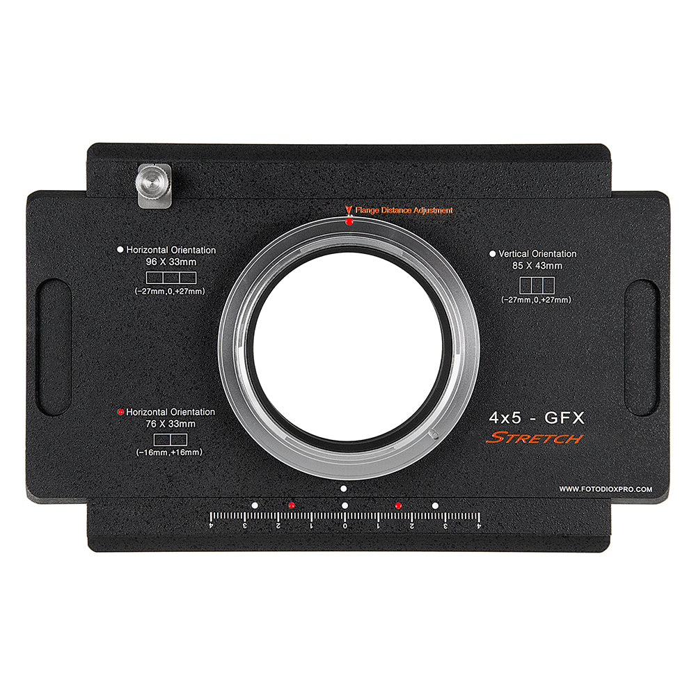 Fotodiox Pro Lens Adapter - Fujifilm G-Mount Mirrorless Cameras to Large Format 4x5 View Cameras with a Graflok Rear Standard - Shift / Stitch Adapter