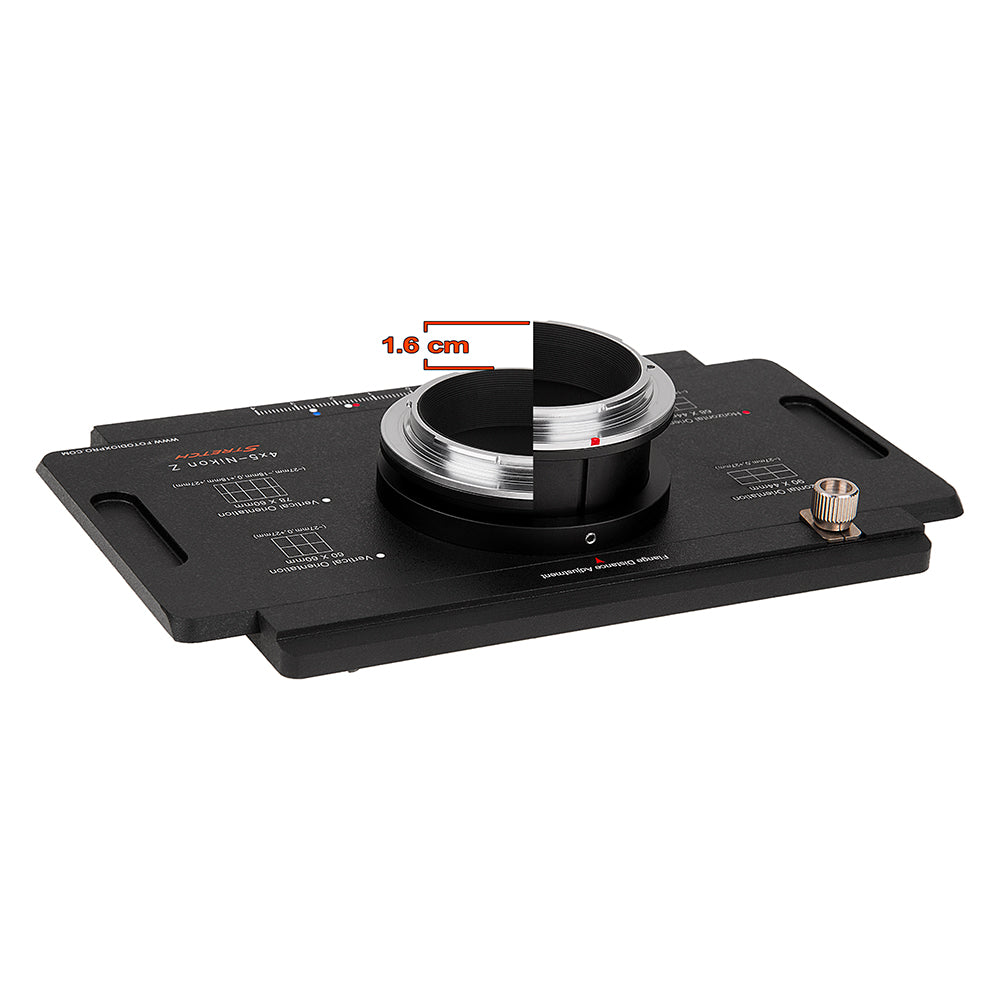 Fotodiox Pro Lens Mount Adapter, Nikon Z-Mount Mirrorless Camera Body to Large Format 4x5 View Cameras with a Graflok Rear Standard - Shift / Stitch Adapter