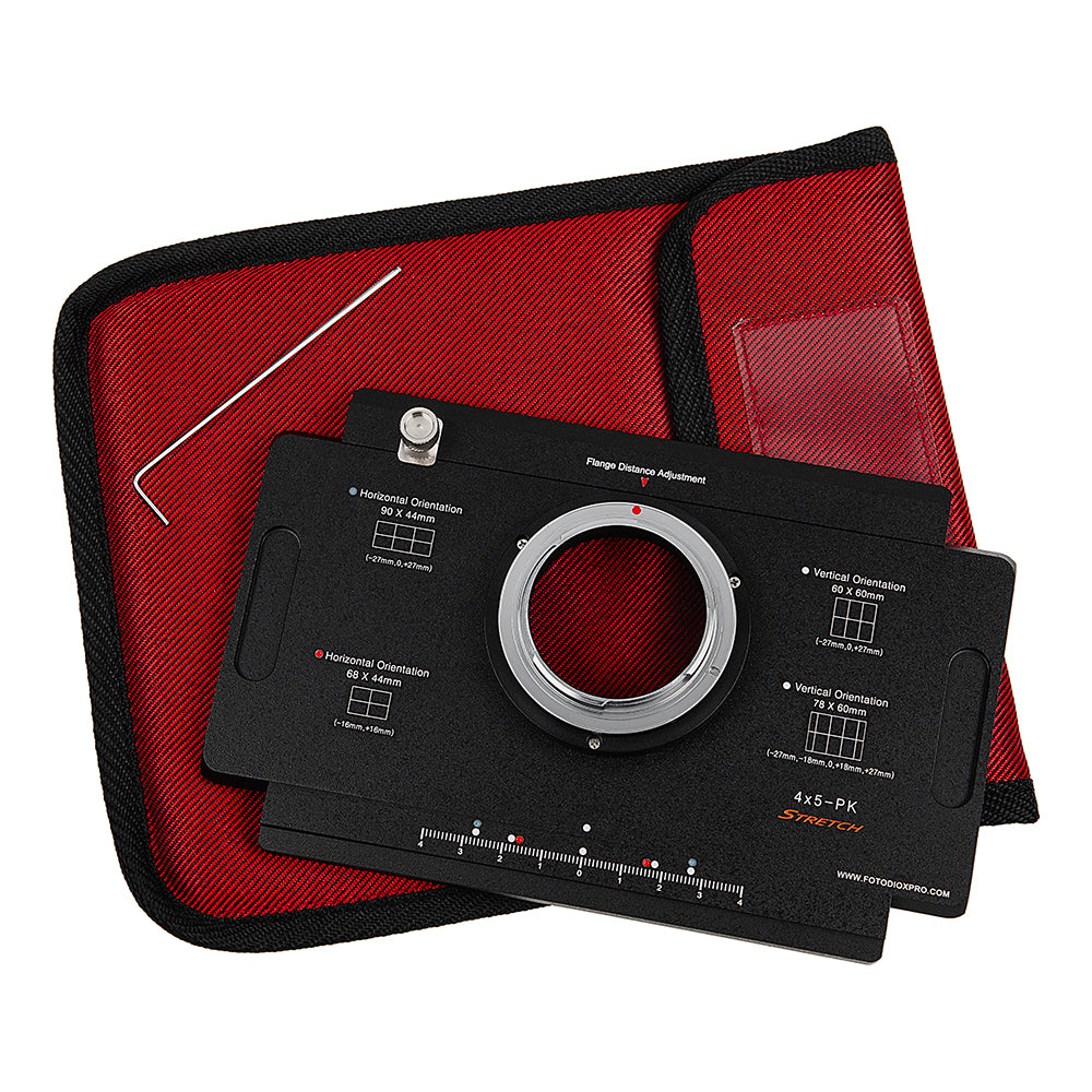Fotodiox Pro Lens Mount Adapter - Pentax K Mount (PK) D/SLR to Large Format 4x5 View Cameras with a Graflok Rear Standard - Shift / Stitch Adapter