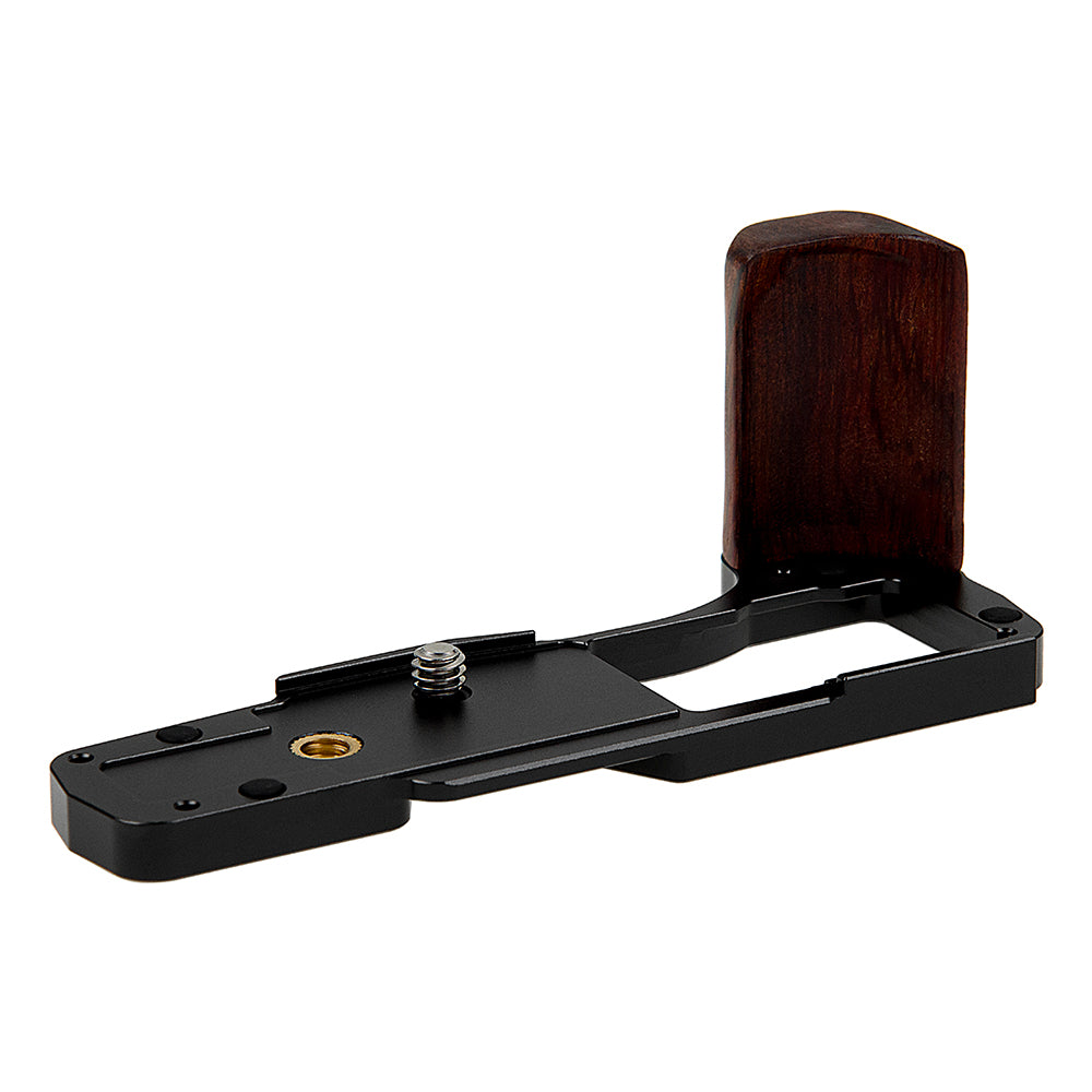 Deluxe Metal Camera Hand Grip for Olympus OM-D E-M10 Mark IV MILC MFT Camera with Wooden Accent and Battery Access