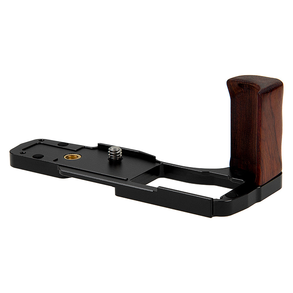 Deluxe Metal Camera Hand Grip for Olympus OM-D E-M10 Mark IV MILC MFT Camera with Wooden Accent and Battery Access