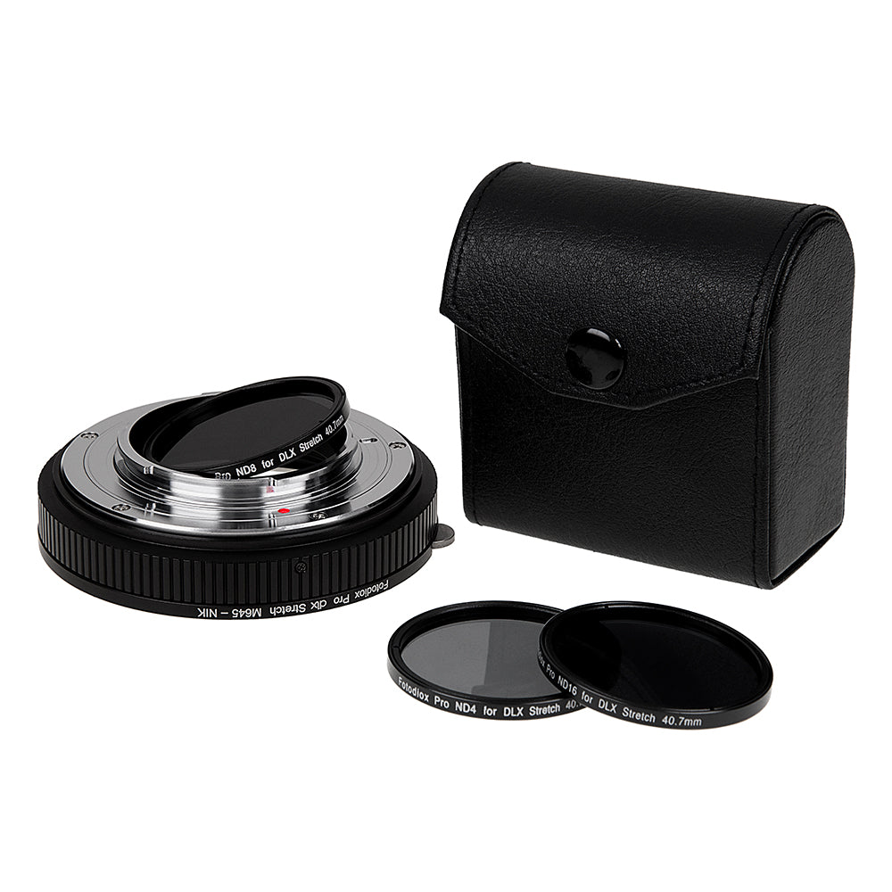 Fotodiox DLX Stretch Lens Adapter - Compatible with Mamiya 645 (M645) Mount Lens to Nikon F Mount D/SLR Cameras with Macro Focusing Helicoid and Magnetic Drop-In Filters