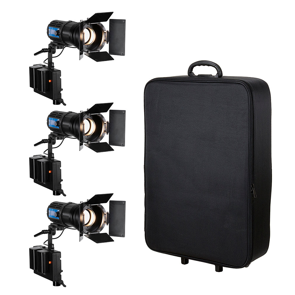 Fotodiox Pro PopSpot Ultra 50 Bi-Color 3x Light Kit - Kit of Three Focusing LED Lights w/ Rolling Case, High-Intensity Bi-Color LED 3200k-5600k Focusable Spot Light for Still and Video