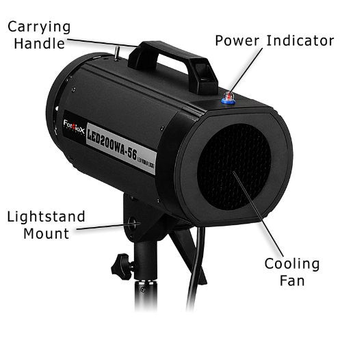 Fotodiox Pro LED-200WA-56 Daylight Studio LED, High-Intensity LED Studio Light for Still and Video - with Dimmable Control, 12V AC Power Adapter, Light Stand bracket