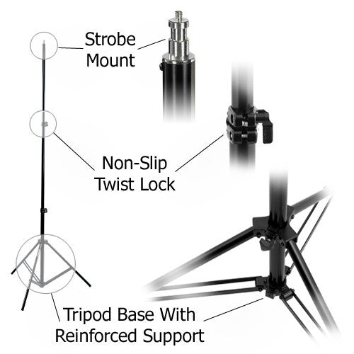 Fotodiox Heavy Duty Studio Light Stand FX-807, 10 Foot Stand with Spring Cushion for Studio Strobe, Lighting Fixtures