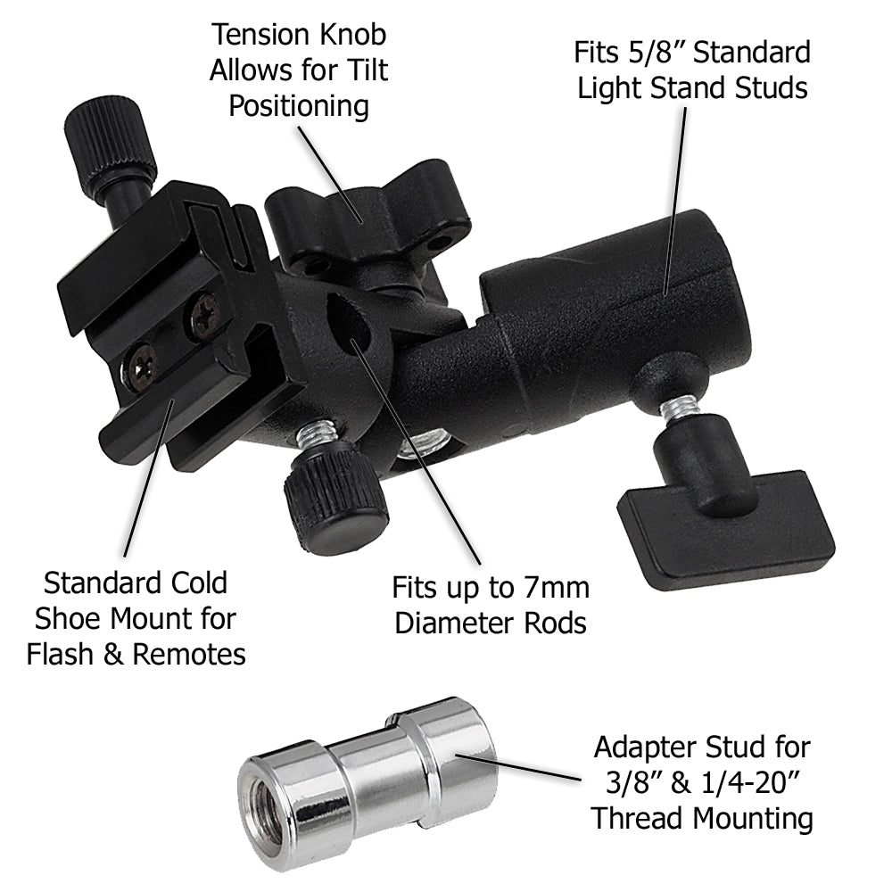 Fotodiox Elite Flash Umbrella Bracket with Swivel/Tilt Head, Mountable to Light stand and Tripod for Flash Speedlight