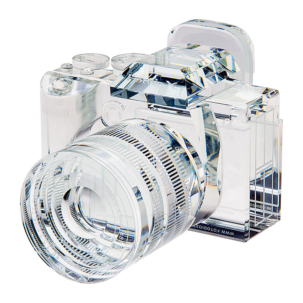 Fotodiox Crystal Camera - 9/10 Sized Replica of Sony a7 w/ 28-70mm OSS Lens; Paperweight, Book Shelf, Bookends