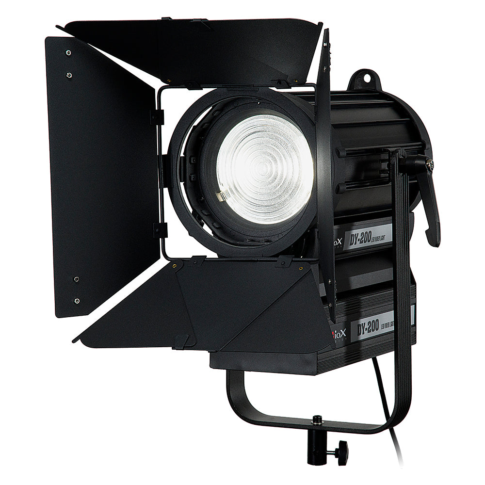 Fotodiox Pro DY-200 Daylight Fresnel LED, High-Intensity LED Fresnel Light for Film & Television - with Remote Dimmable and Focusable Control, 12V AC Power Adapter, Light Stand bracket and Removable Barndoors