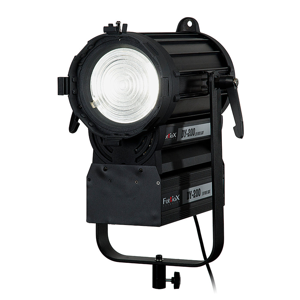 Fotodiox Pro DY-200 Daylight Fresnel LED, High-Intensity LED Fresnel Light for Film & Television - with Remote Dimmable and Focusable Control, 12V AC Power Adapter, Light Stand bracket and Removable Barndoors