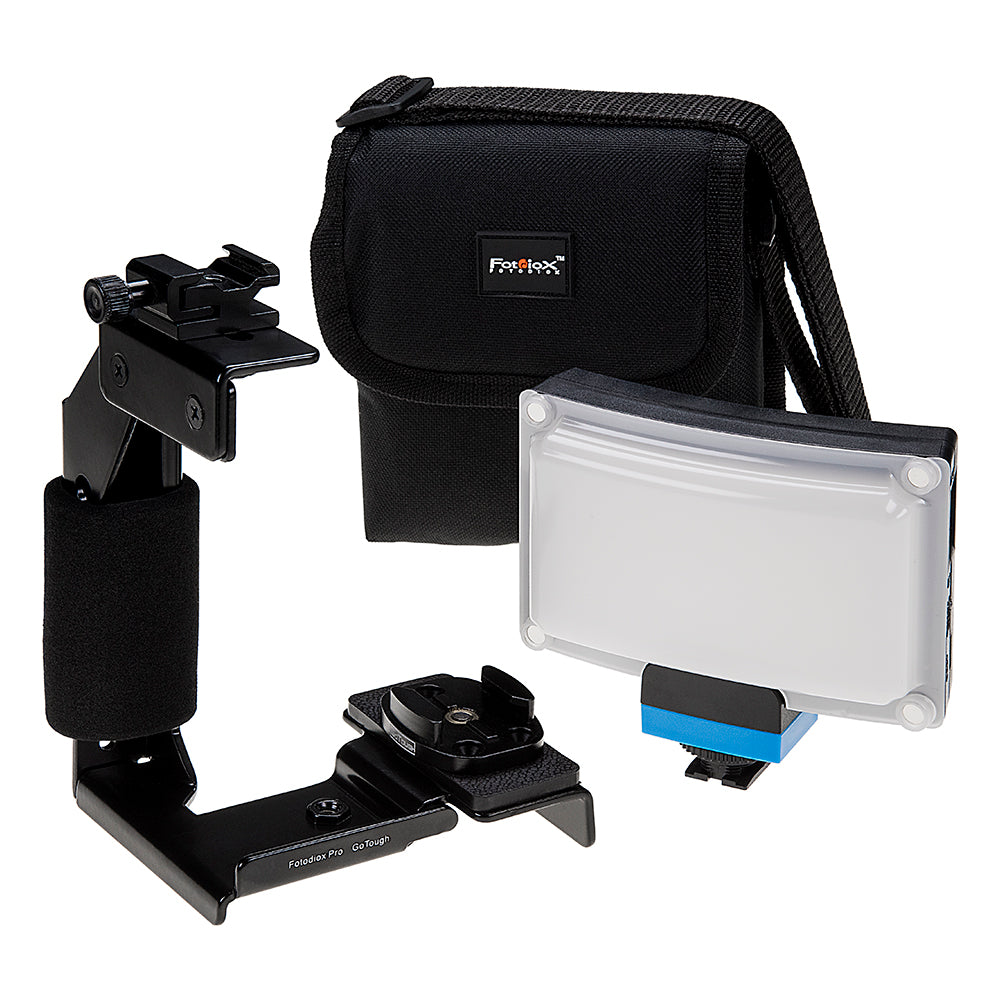 Fotodiox GoTough Grip Kit with Factor Radius Pico Light - Metal Camera Lighting Bracket Compatible with GoPro Hero Cameras and Adapter Mounts