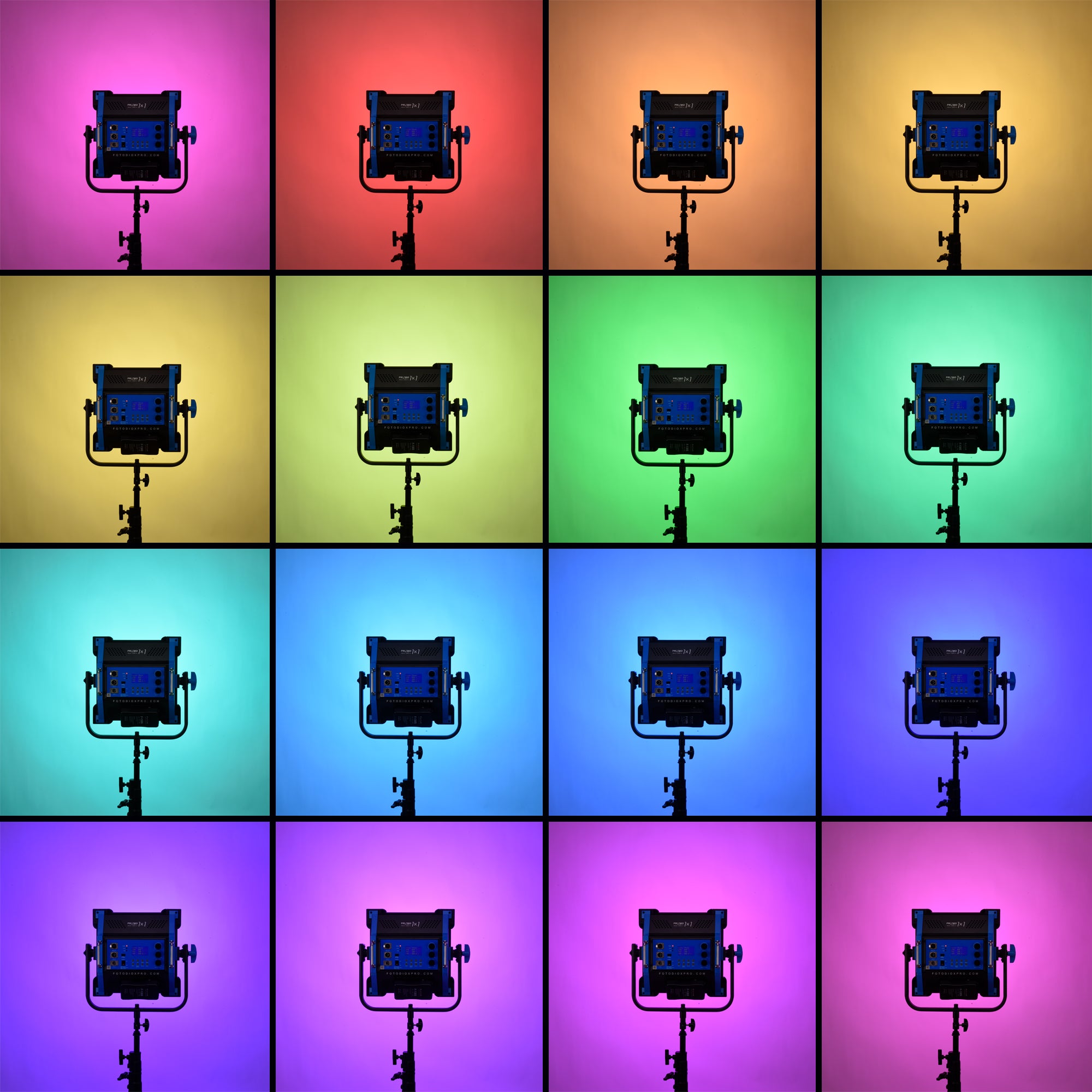 Fotodiox Pro FACTOR Prizmo 150 RGB+W LED Light - 1x1' Multi Color Dimmable Studio Light with Special Effects Settings & Softbox