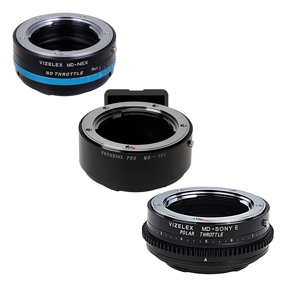 Fotodiox PRO Lens Adapter Field Kit Compatible with Minolta Rokkor (SR / MD / MC) SLR Lenses to Sony Alpha E-Mount Mirrorless Cameras Includes Three Premium Grade Adapters - PRO, ND Throttle, and Polar Throttle Kit