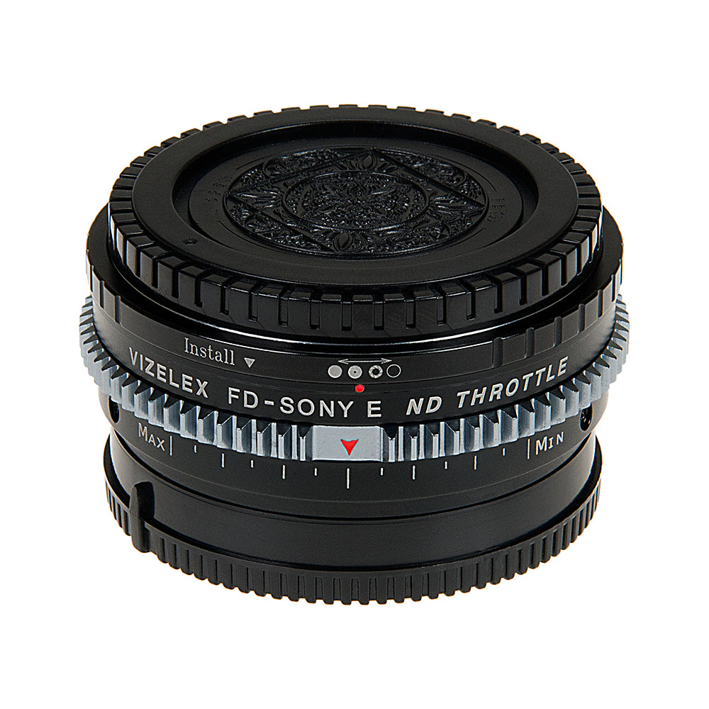Vizelex Cine ND Throttle Lens Mount Adapter - Canon FD & FL 35mm SLR lens to Sony Alpha E-Mount Mirrorless Camera Body with Built-In Variable ND Filter (2 to 8 Stops)