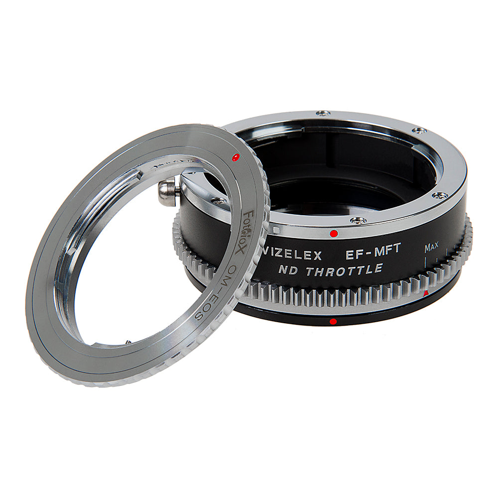 Vizelex Cine ND Throttle Lens Mount Double Adapter - Olympus Zuiko (OM) 35mm SLR & Canon EOS (EF, EF-S) Mount Lenses to Micro Four Thirds (MFT, M4/3) Mount Mirrorless Camera Body, with Built-In Variable ND Filter (2 to 8 Stops)
