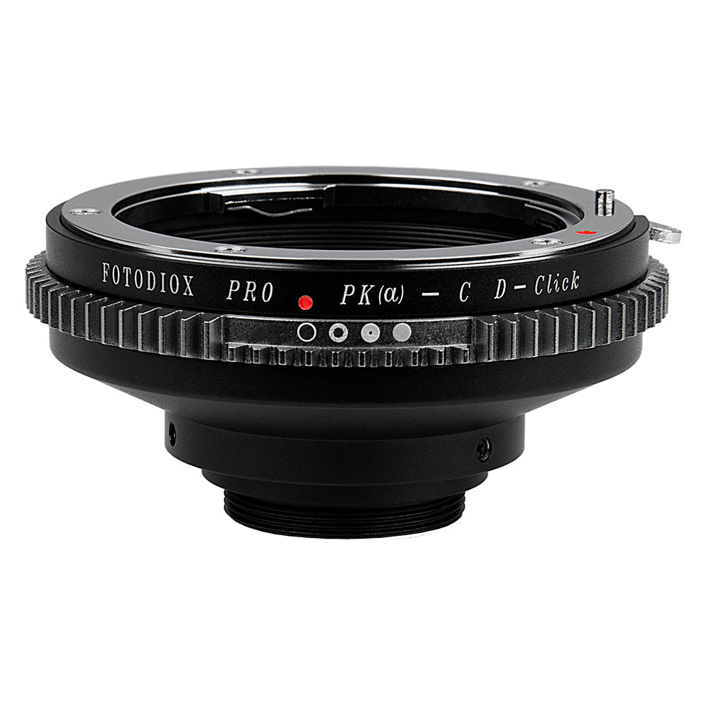 Fotodiox Pro Lens Adapter - Compatible with Pentax K Auto Focus Mount (PK AF) Lenses to C-Mount (1" Screw Mount) Cine & CCTV Cameras with Built-In De-Clicked Aperture Control Dial