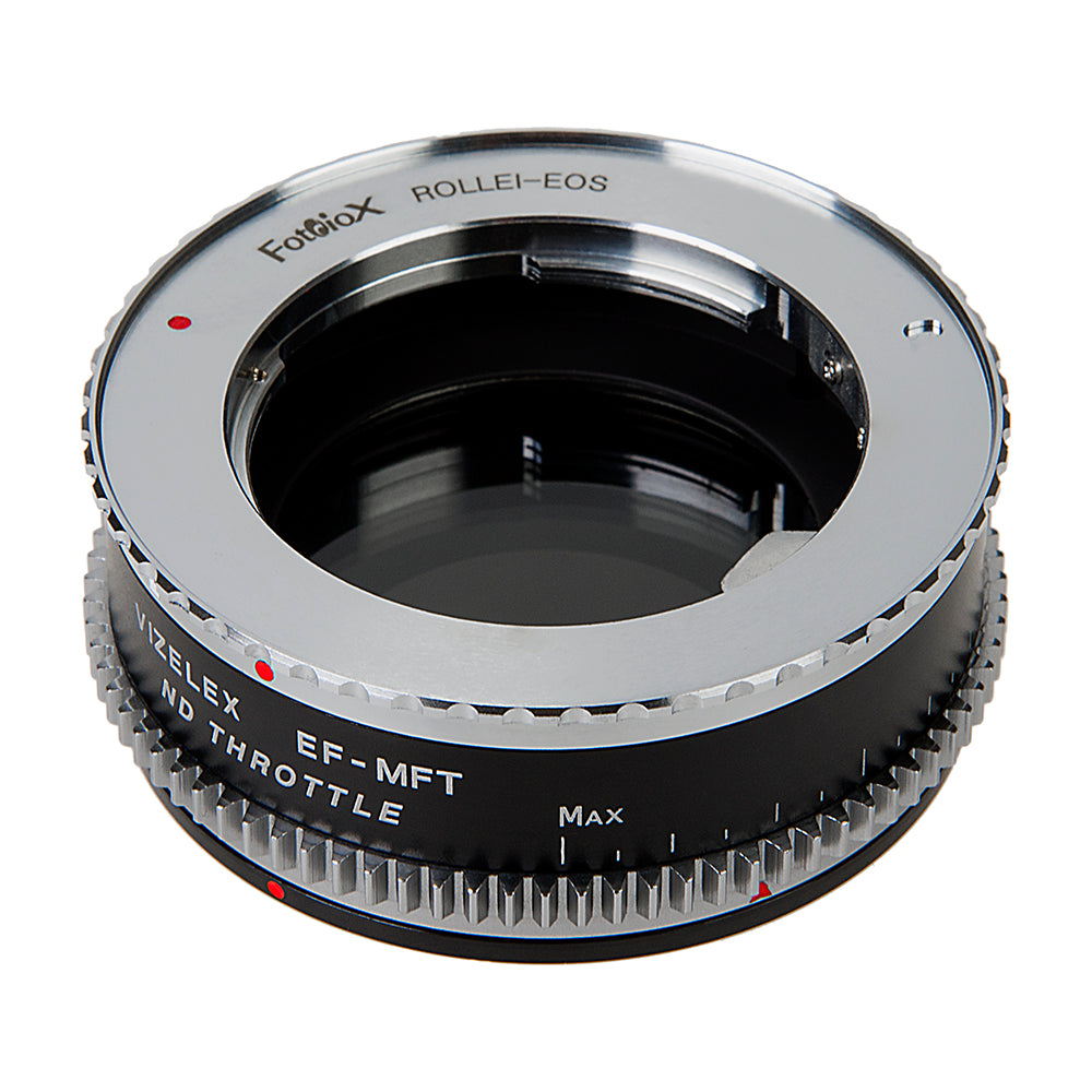 Vizelex Cine ND Throttle Lens Mount Double Adapter - Rollei 35 (SL35) SLR & Canon EOS (EF, EF-S) Mount Lenses to Micro Four Thirds (MFT, M4/3) Mount Mirrorless Camera Body with Built-In Variable ND Filter (2 to 8 Stops)