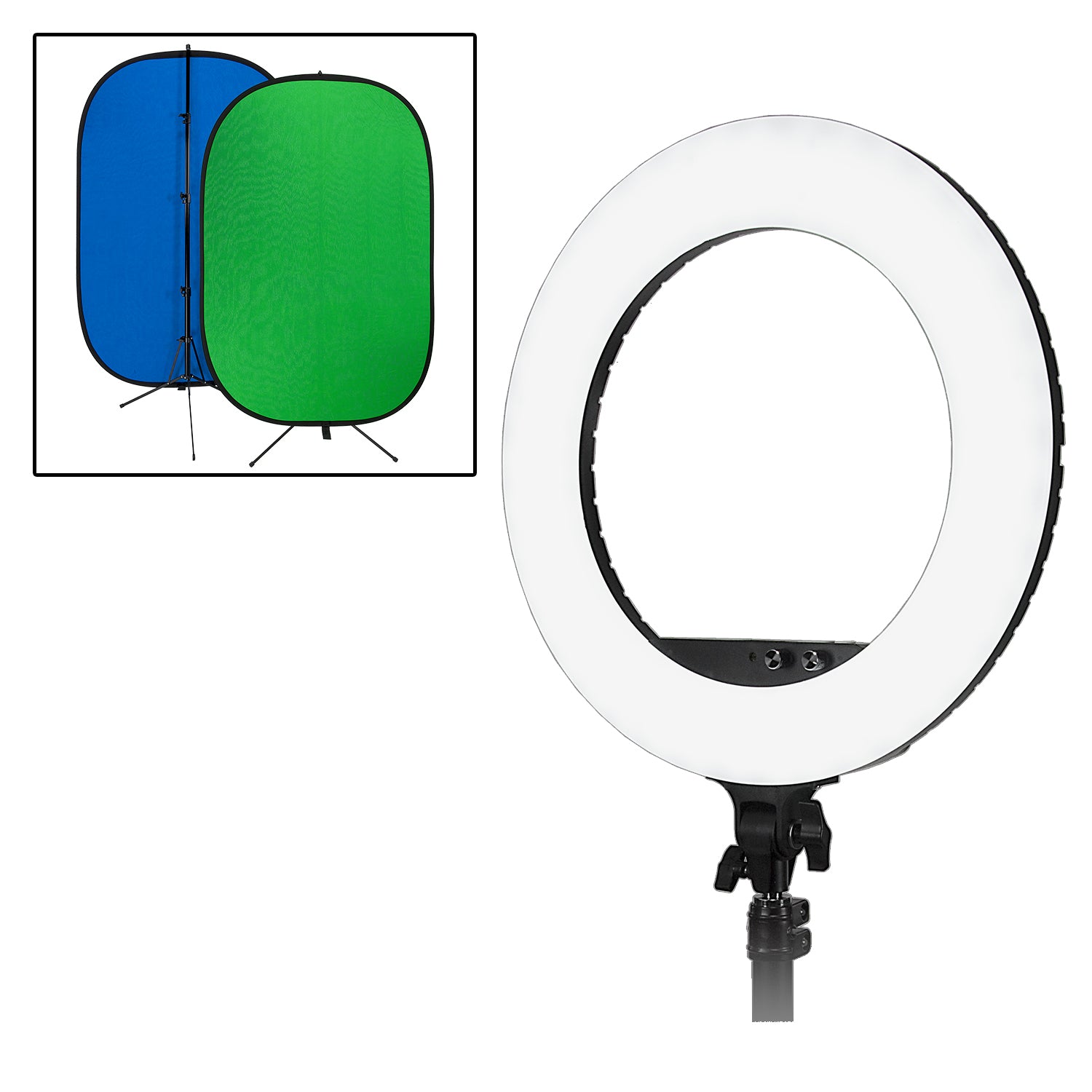 Selfie Starlite Vlog Ring Light Gift Pack - 18in Bi-Color Dimmable LED Ring Light  with Collapsible Portable Chromakey Blue/Green Muslin Background
