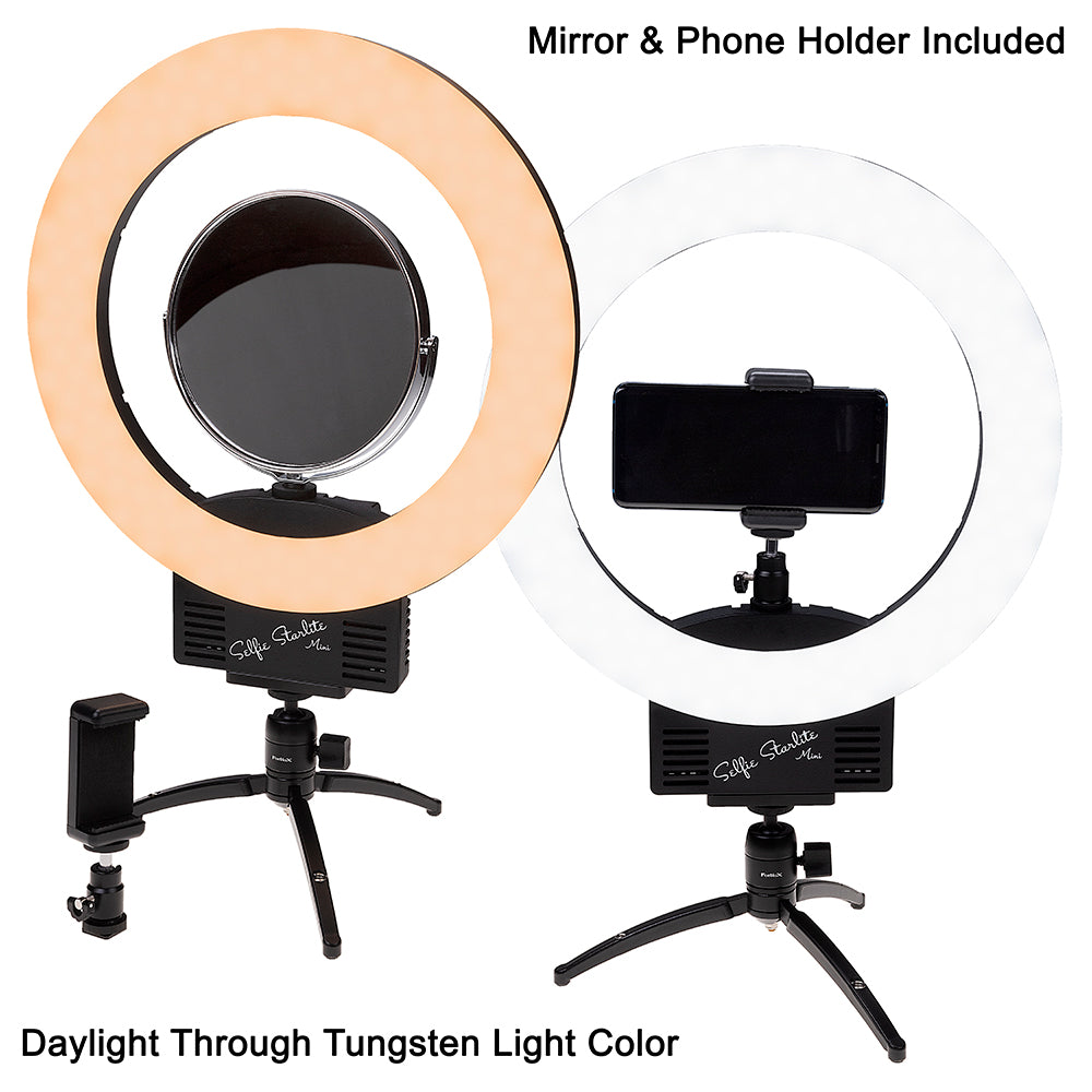 Fotodiox Selfie Starlite Mini LED Beauty Ring Light w/ Tabletop Tripod - 12in Bi-Color Dimmable LED Ringlight for Portrait, Photography, Makeup, YouTube, Live Streaming Video and more