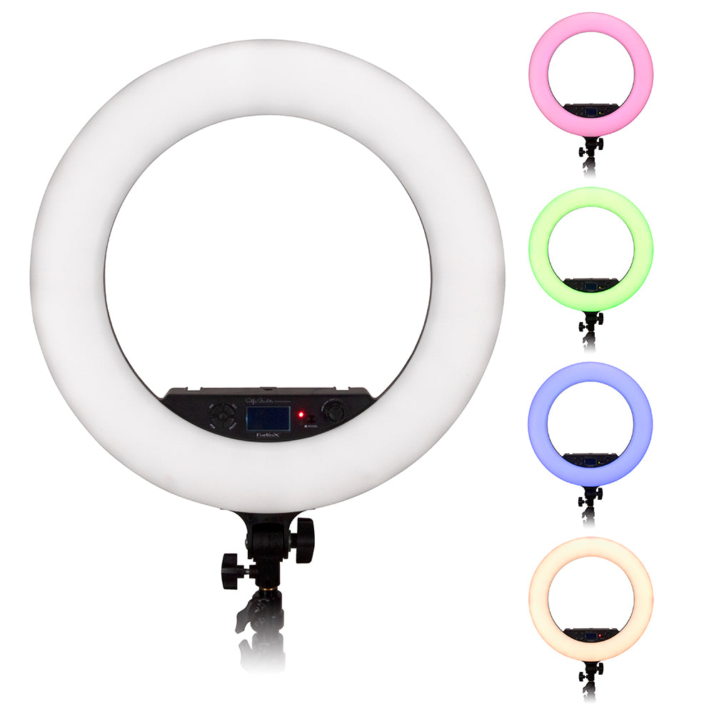 Selfie Starlite Prizmo Edition Gift Pack - 18in RGB Dimmable LED Ring Light  with Collapsible Portable Chromakey Blue/Green Muslin Background