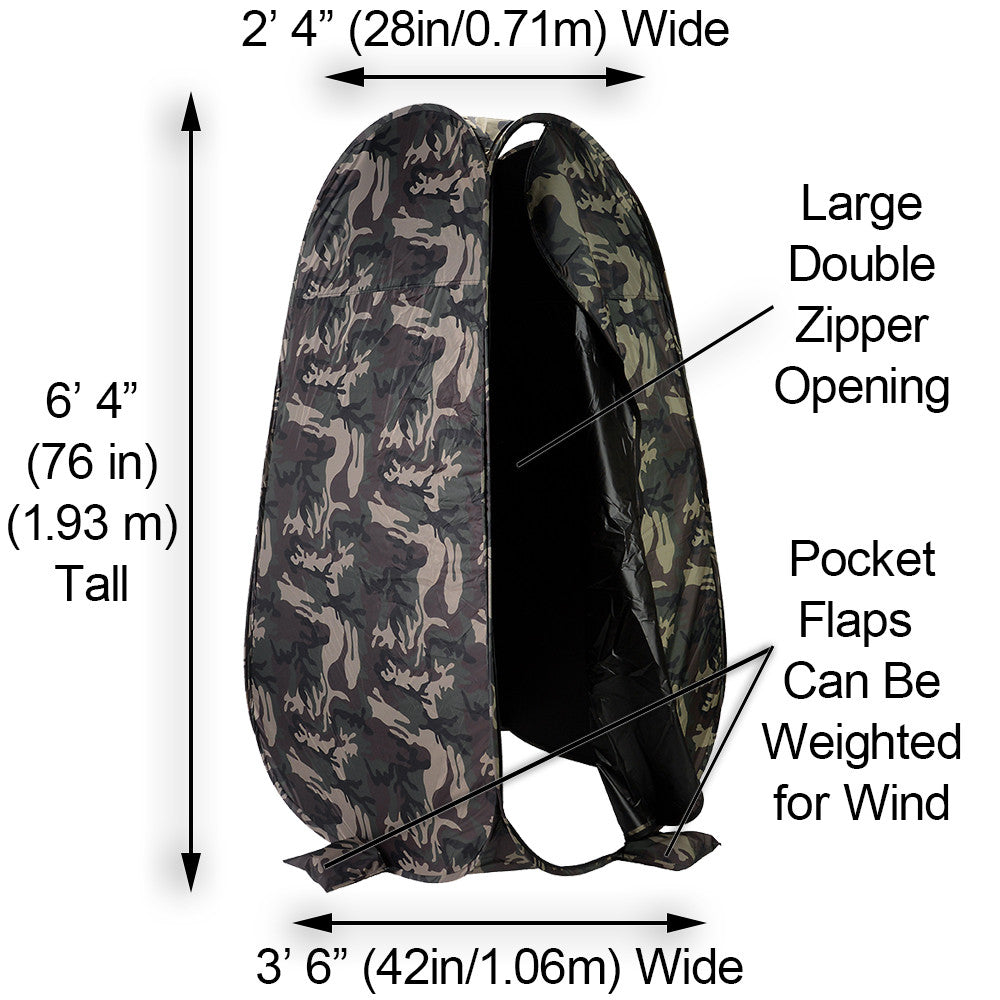 Fotodiox Collapsible Portable Indoor/Outdoor Changing Room, 6'4" Tall, 3'6"x3'6" Base, Pop-up Dressing Tent - Woodland Camo Tent