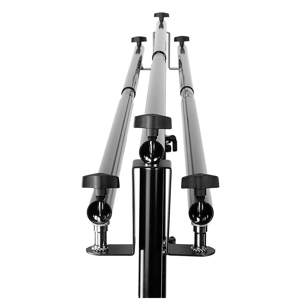 Fotodiox Triple Background Support Kit with 3x Crossbars, 2x Lightstands & Triple Bar Holder Brackets for Studio Backdrop Systems
