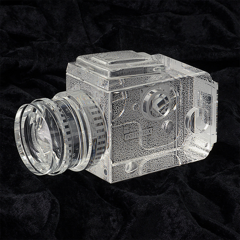 Fotodiox Crystal Camera - 2/3 Sized Replica of Hasselblad 503CM w/ 80mm f/2.8 CF Lens; Paperweight, Book Shelf, Bookends