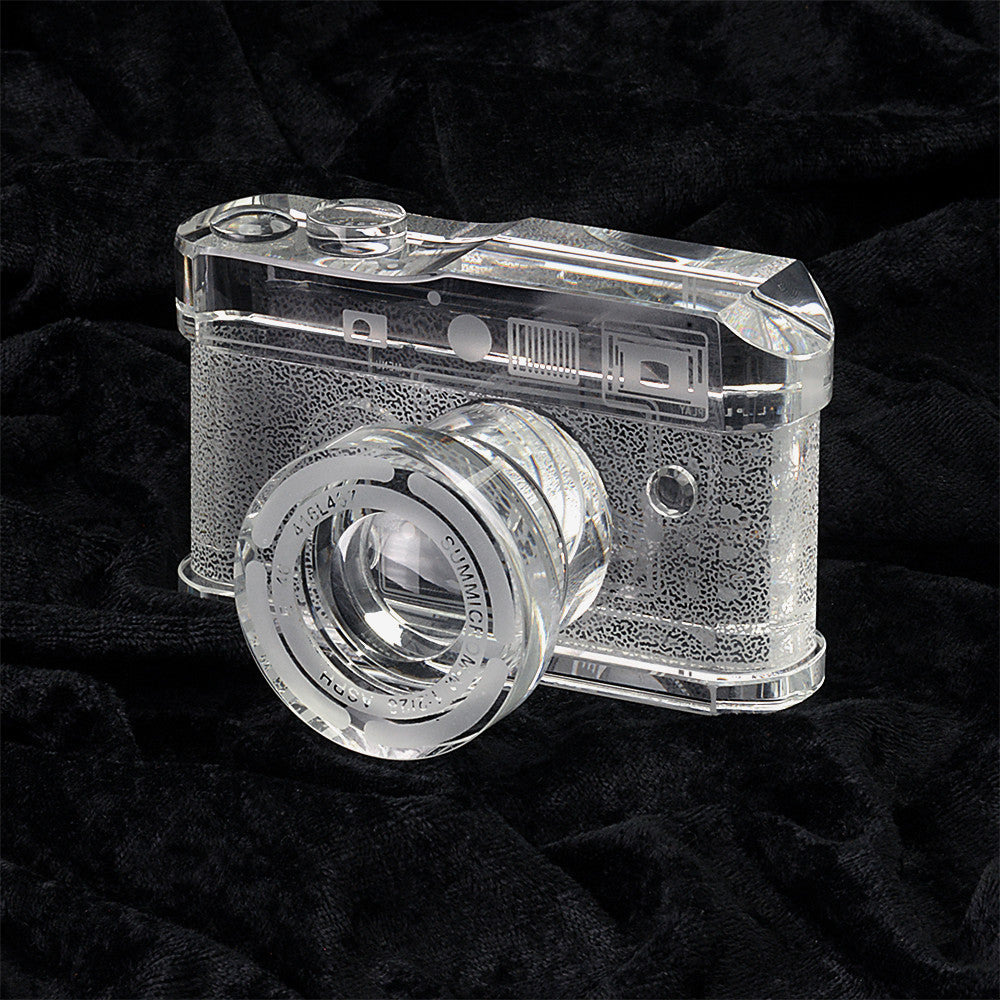 Fotodiox Crystal Camera - 2/3 Sized Replica of Leica M9 Camera w/ Summicron 28mm f/2 Lens; Paperweight, Book Shelf, Bookends