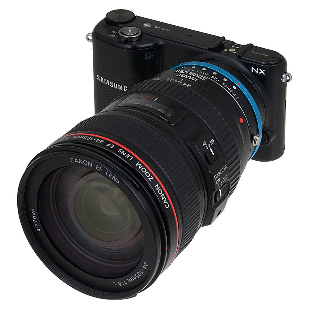 Fotodiox Pro Lens Adapter with Built-In Aperture Iris - Compatible with Canon EOS (EF Only) D/SLR Lenses to Samsung NX Mount Mirrorless Cameras