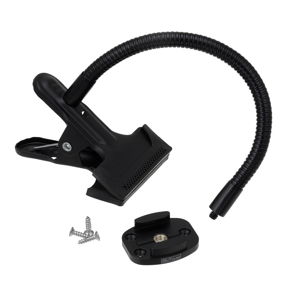 Fotodiox Pro GoTough Gooseneck Clamp with QR Tripod Base Mount - Aluminum Gooseneck Clamp & Quick Release Tripod Mount Plate for GoPro HERO Mounting Buckle System