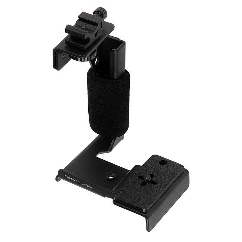 Fotodiox Pro GoTough Grip and QR Mount - Black Aluminum Camera Light Bracket, Action Grip with QR Base Mount for GoPro HERO Mounting Buckle System