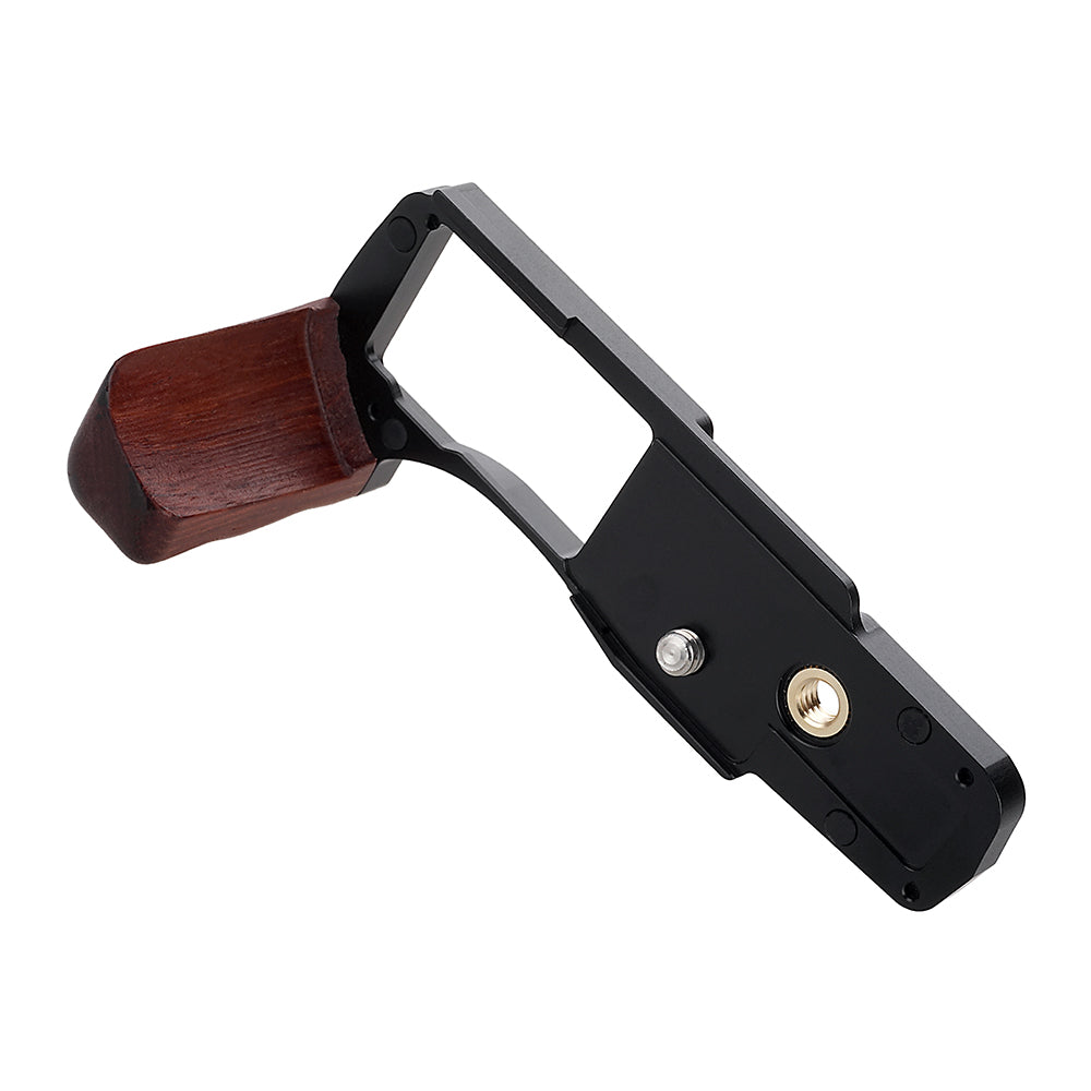 Deluxe Metal Camera Hand Grip for Olympus OM-D E-M10 Mark III MILC MFT Camera with Wooden Accent and Battery Access