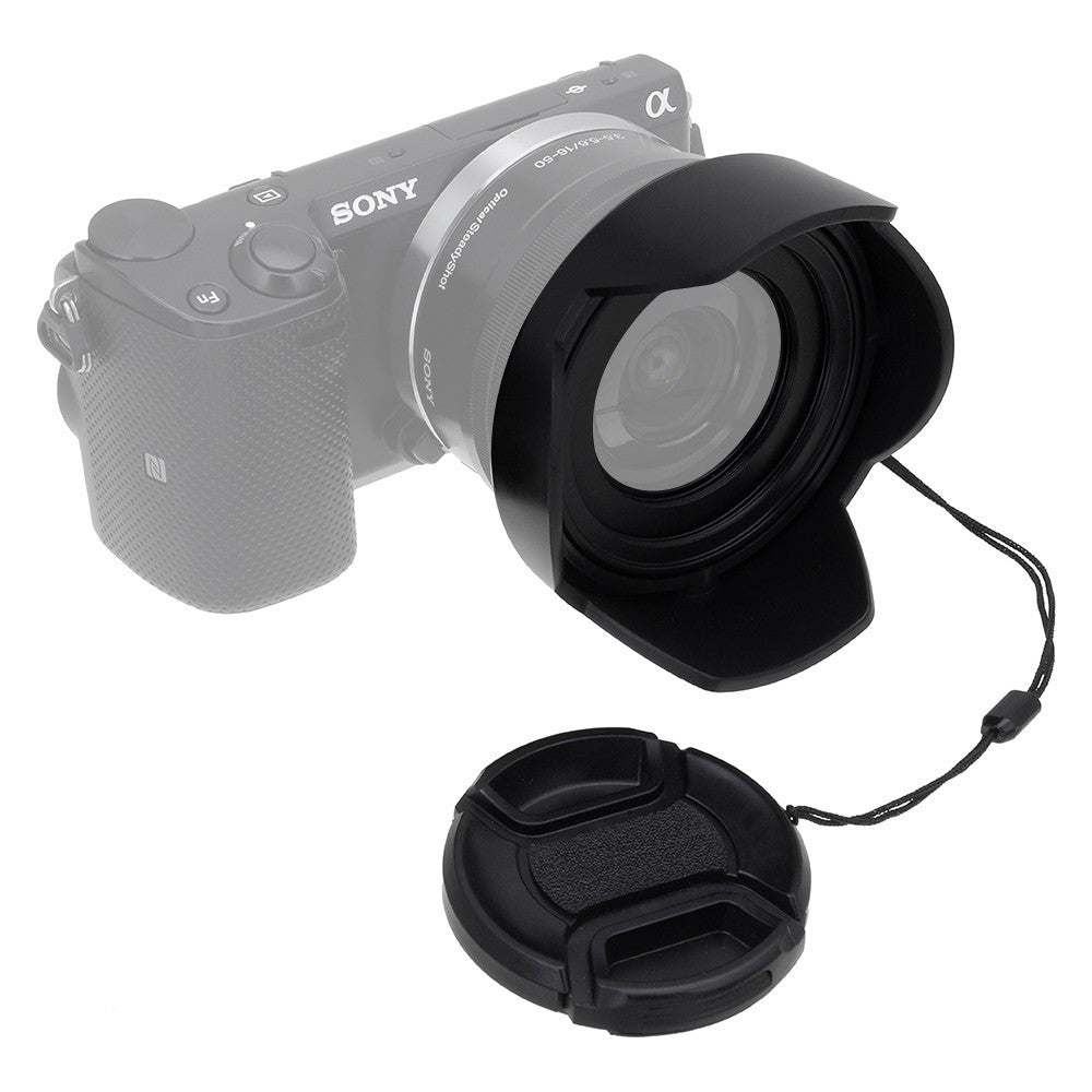 Fotodiox Reversible Lens Hood Kit for Sony E PZ 16-50mm F3.5-5.6 OSS  E-mount Power Zoom Lens - Reversible Tulip Lens Hood with Inner Pinch Lens  Lens