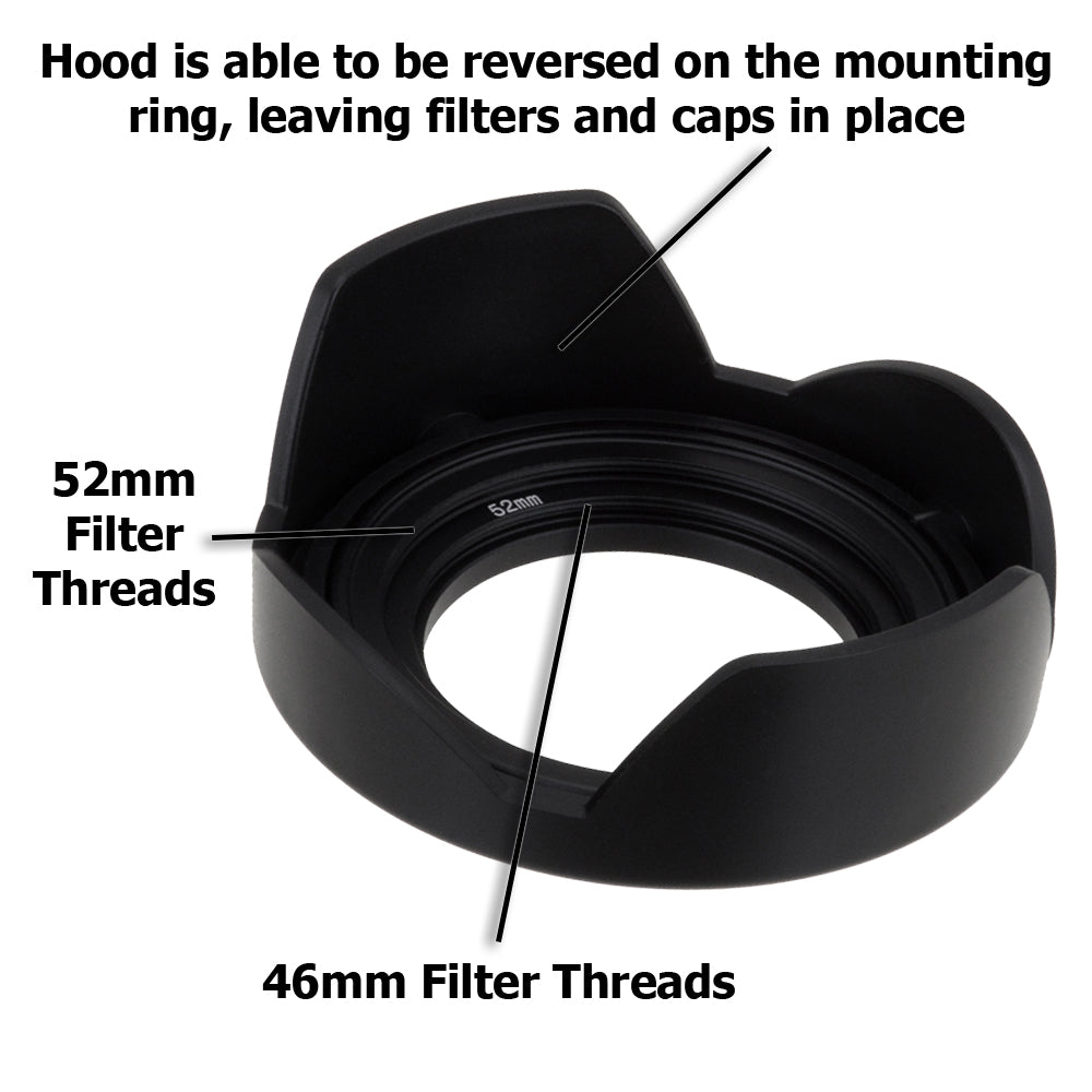 Fotodiox Reversible Lens Hood Kit for Lumix G Vario 14-42mm f/3.5-5.6 II APSH. MEGA O.I.S. Kit Lens, Reversible Tulip Flower Hood w/Cap f/MFT Kit Lenses
