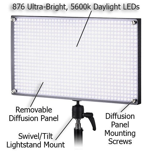 Fotodiox Pro LED-876A, Professional 876-LED Dimmable Photo/Video Light Kit with included batteries and charger **Clearance**