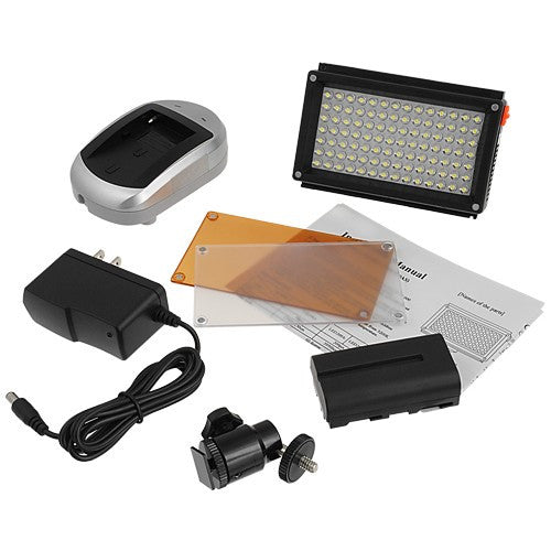 Fotodiox Pro LED-98A, Professional 98 LED Dimmable Photo/Video Light Kit with Removable Battery