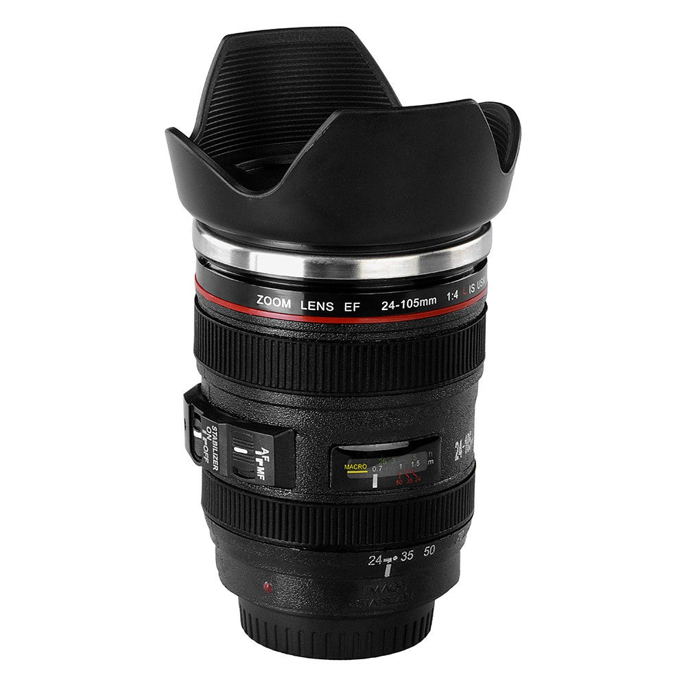 Fotodiox Thermo LenzCup - Self Stirring Insulated Tumbler, Coffee, and Refreshment Mug - Canon EF 24-105mm f/4L IS USM Lens (1:1) Replica, 8oz