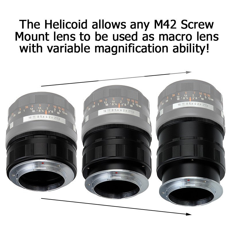 Fotodiox Lens Mount Macro Adapter - M42 Screw Mount SLR Lens to Micro Four Thirds (MFT, M4/3) Mount Mirrorless Camera Body for Variable Close Focus