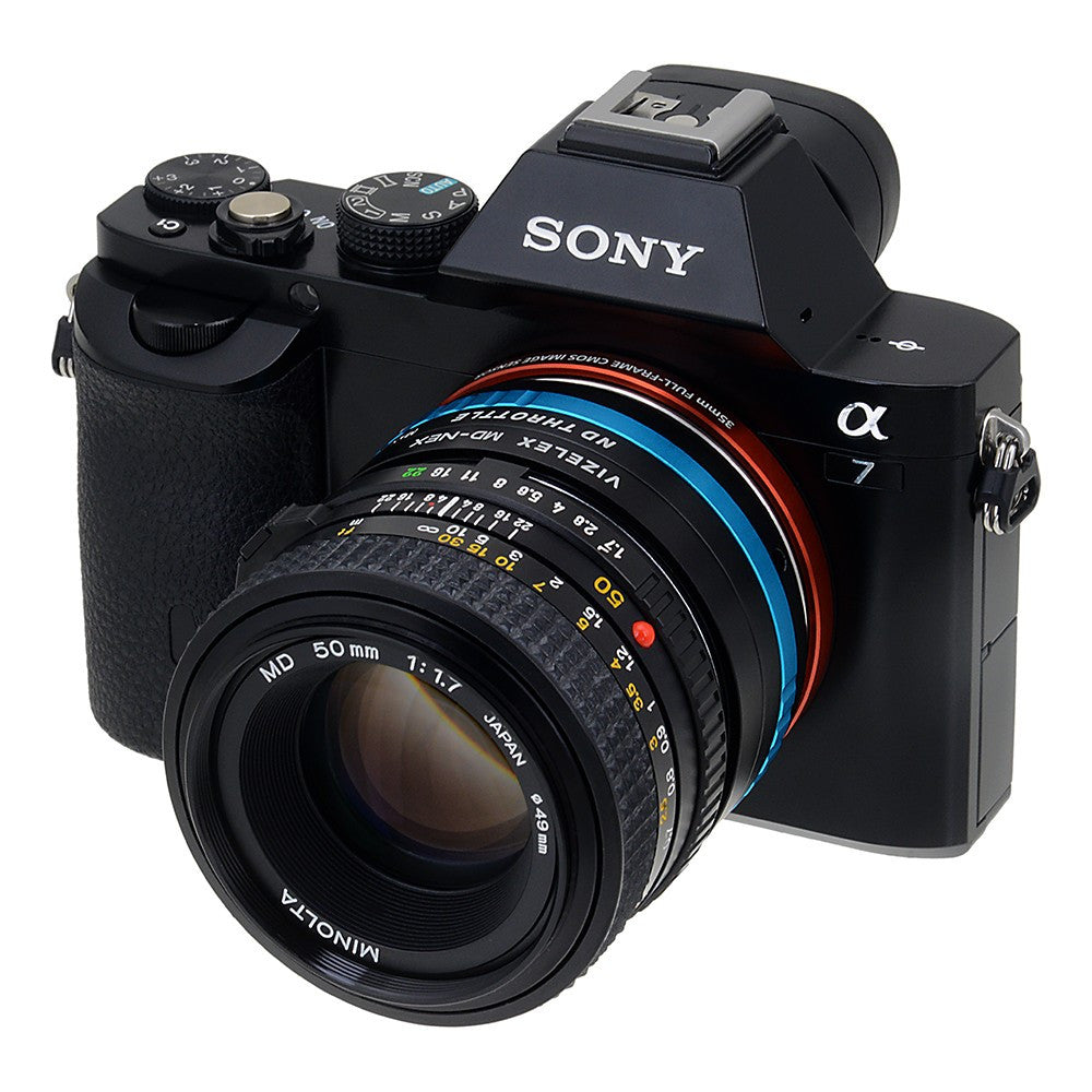 Vizelex ND Throttle Lens Mount Adapter - Minolta Rokkor (SR / MD / MC) SLR Lens to Sony Alpha E-Mount Mirrorless Camera Body with Built-In Variable ND Filter (2 to 8 Stops)
