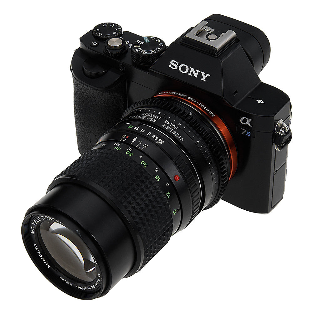 Vizelex Polar Throttle Lens Mount Adapter - Minolta Rokkor (SR / MD / MC) SLR Lens to Sony Alpha E-Mount Mirrorless Camera Body with Built-In Circular Polarizing Filter