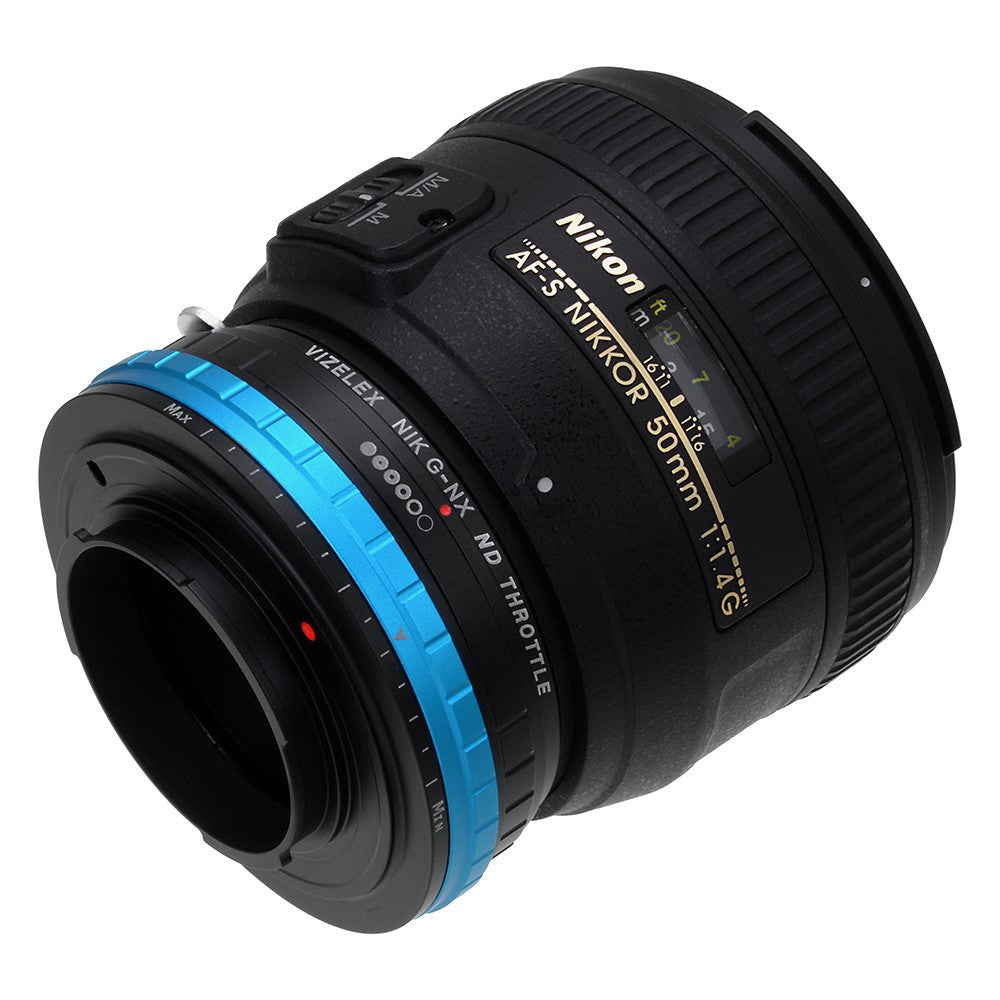 Vizelex ND Throttle Lens Adapter - Compatible with Nikon F Mount G-Type D/SLR Lenses to Samsung NX Mount Mirrorless Cameras with Built-In Variable ND Filter (2 to 8 Stops)