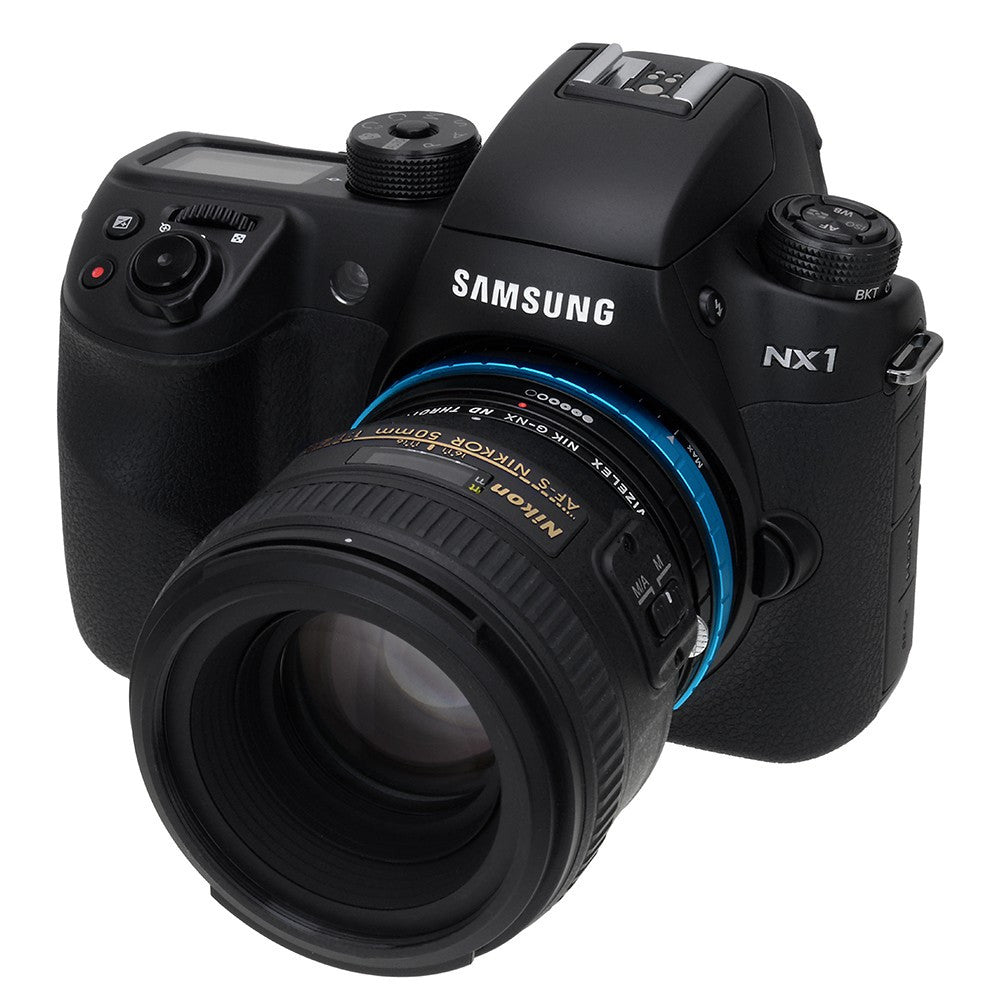 Vizelex ND Throttle Lens Adapter - Compatible with Nikon F Mount G-Type D/SLR Lenses to Samsung NX Mount Mirrorless Cameras with Built-In Variable ND Filter (2 to 8 Stops)