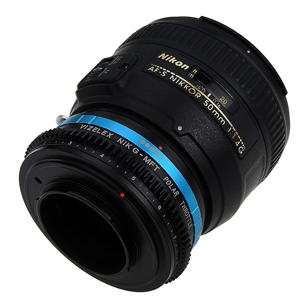 Vizelex Polar Throttle Lens Mount Adapter - Nikon Nikkor F Mount G-Type D/SLR Lens to Micro Four Thirds (MFT, M4/3) Mount Mirrorless Camera Body with Built-In Circular Polarizing Filter