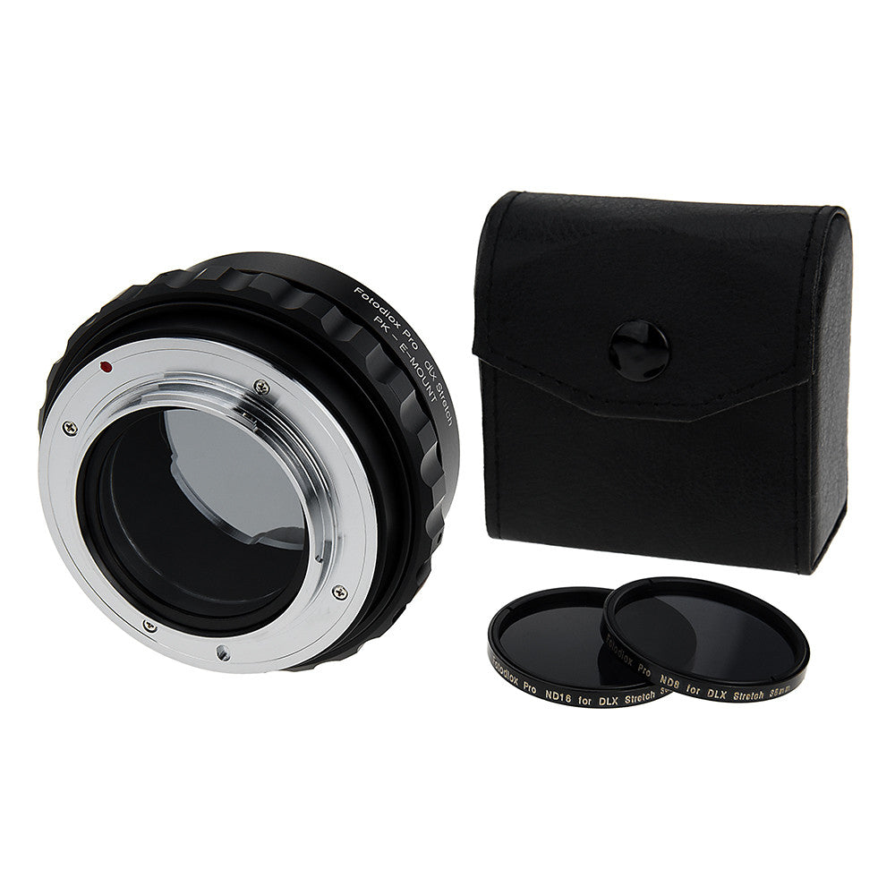 Fotodiox DLX Stretch Lens Mount Adapter - Pentax K Mount (PK) SLR Lens to Sony Alpha E-Mount Mirrorless Camera Body with Macro Focusing Helicoid and Magnetic Drop-In Filters