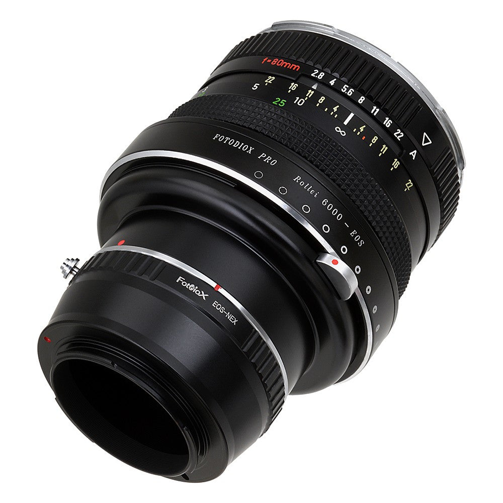 Fotodiox Pro Lens Mount Double Adapter - Rollei 6000 (Rolleiflex) Series and Canon EOS (EF / EF-S) D/SLR Lenses to Sony Alpha E-Mount Mirrorless Camera Body