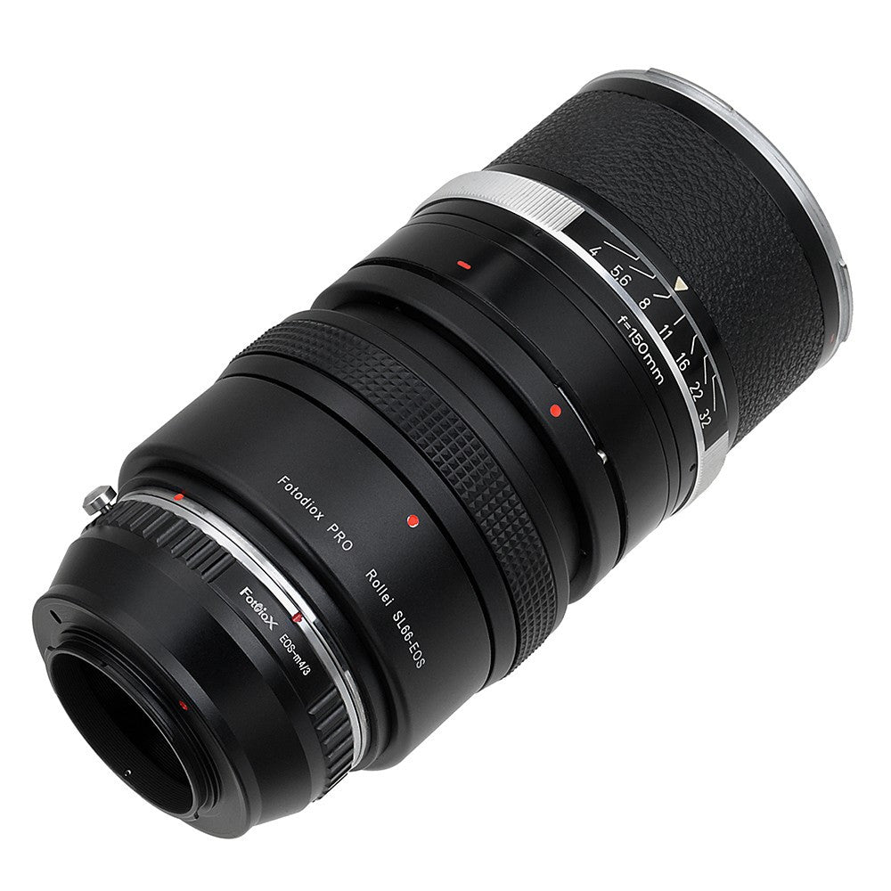 Fotodiox Pro Lens Mount Double Adapter - Rolleiflex SL66 Series and Canon EOS (EF / EF-S) D/SLR Lenses to Micro Four Thirds (MFT, M4/3) Mount Mirrorless Camera Body with Built-In Focusing Helicoid