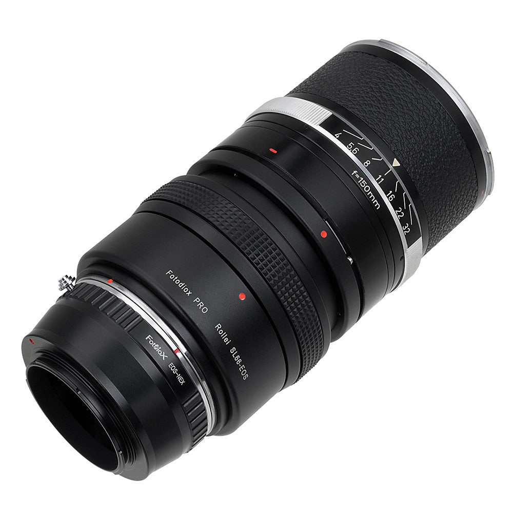 Fotodiox Pro Lens Mount Double Adapter - Rolleiflex SL66 Series and Canon EOS (EF / EF-S) D/SLR Lenses to Sony Alpha E-Mount Mirrorless Camera Body with Built-In Focusing Helicoid
