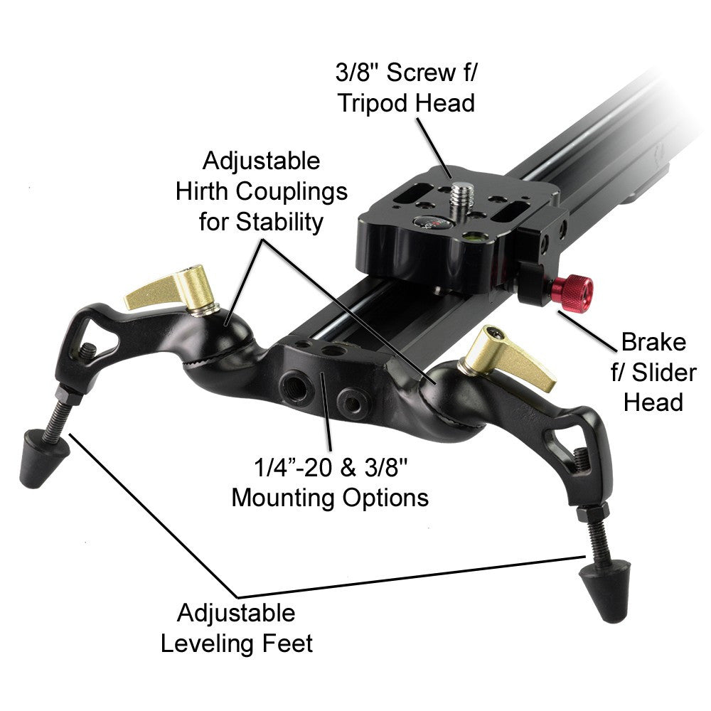 Fotodiox Pro SlideCam Video Slider Stabilizer, DSLR Camera Track Slider, Linear Stabilization Rail System With Ball-Bearing Slide Mechanism, Adjustable Legs and Carrying Case