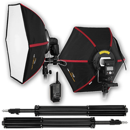 SMDV Diffuser 50 Kit 2 - Kit includes 2x Flash Diffuser 50, 1x SMDV Flash Wave III Transmitter, 2x SMDV Flash Wave III Recievers and 2x 6 foot light stands; Smart Softbox for Speedlite Flash for Canon, Nikon, Pentax, Olympus and Nissin Flash