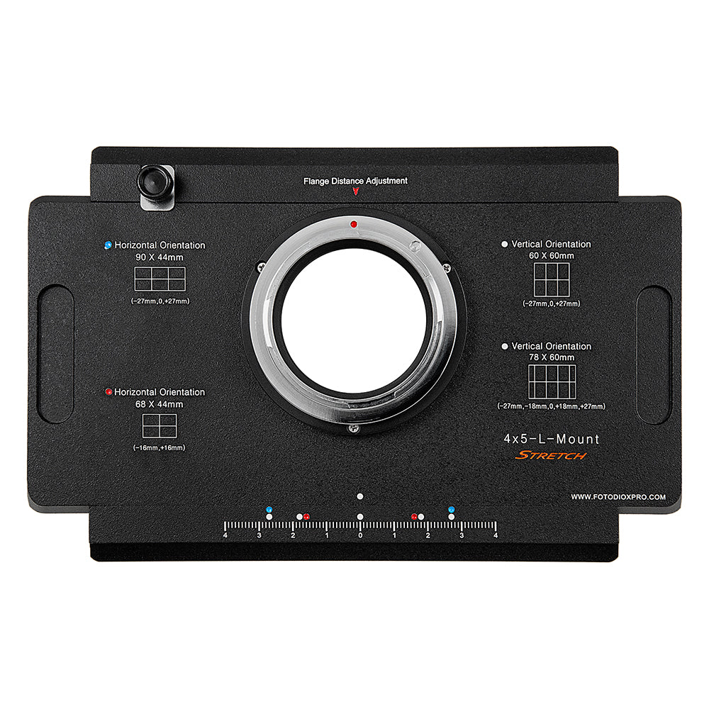 Fotodiox Pro Lens Adapter - L-Mount Alliance Mirrorless Cameras to Large Format 4x5 View Cameras with a Graflok Rear Standard - Shift / Stitch Adapter